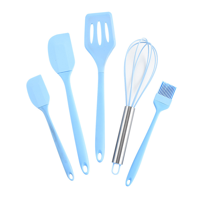 5Pcs Heat-Resistant Cooking Utensils Set Non-Stick Silicone Spatula Whisk Oil Brush Turner Cream Scraper Baking Set Kitchen Tool