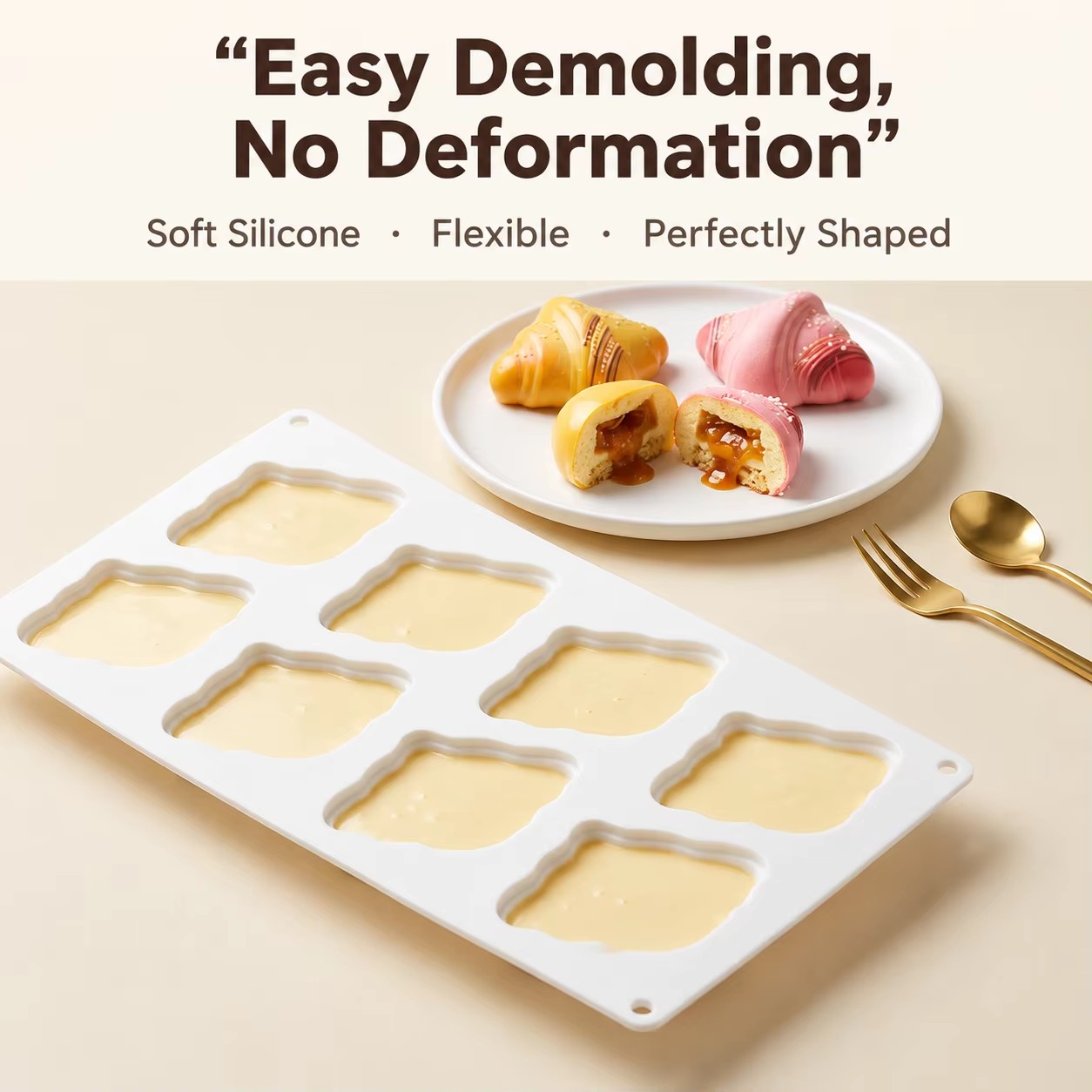 8-Cavity Silicone Baking Mold for Mousse Cake Croissant Chocolate Dessert Pudding Bread DIY Creative Candle Mold