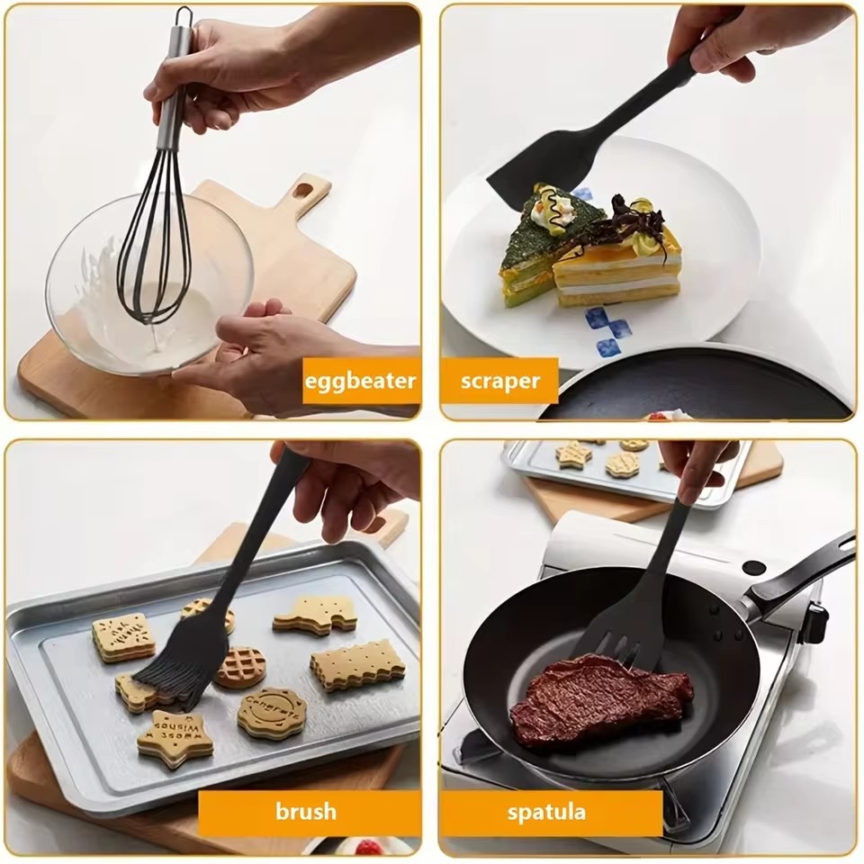 5Pcs Heat-Resistant Cooking Utensils Set Non-Stick Silicone Spatula Whisk Oil Brush Turner Cream Scraper Baking Set Kitchen Tool