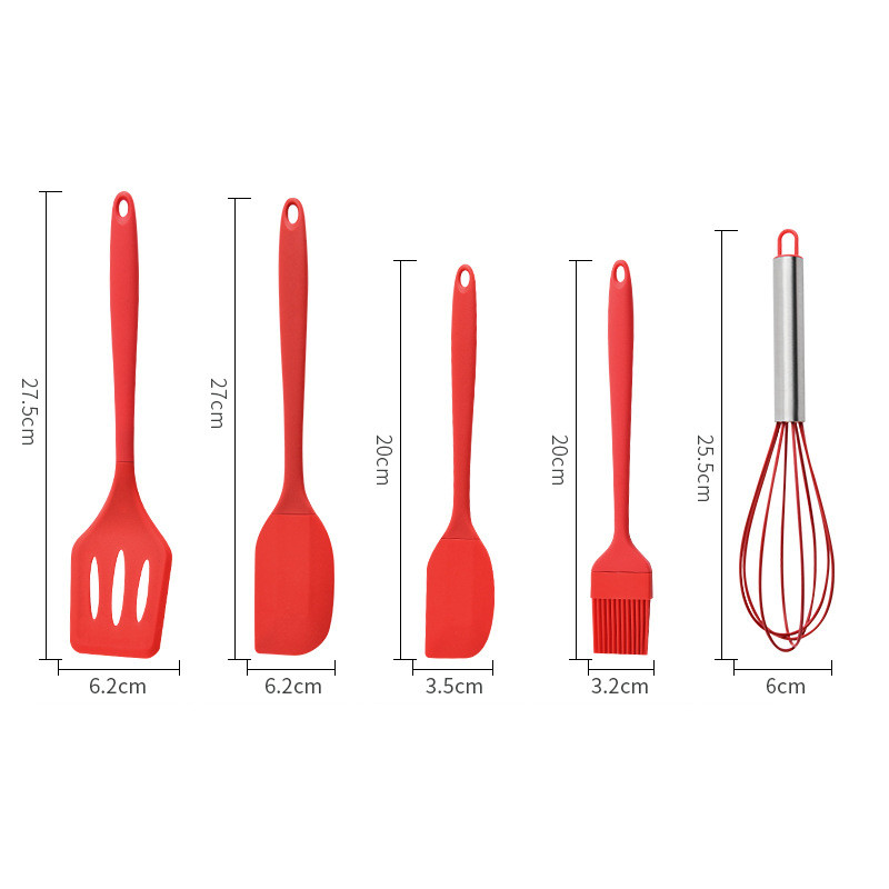 5Pcs Heat-Resistant Cooking Utensils Set Non-Stick Silicone Spatula Whisk Oil Brush Turner Cream Scraper Baking Set Kitchen Tool