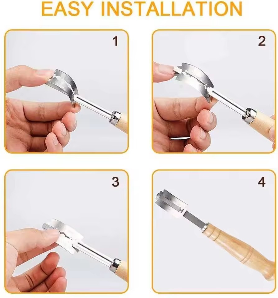 Wooden Handle Bread Scoring Lame Curved Blade Stainless Steel Dough Slashing Tool 18.5cm 5PCS Blades Curved Bread Lame
