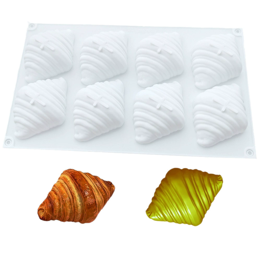 8-Cavity Silicone Baking Mold for Mousse Cake Croissant Chocolate Dessert Pudding Bread DIY Creative Candle Mold