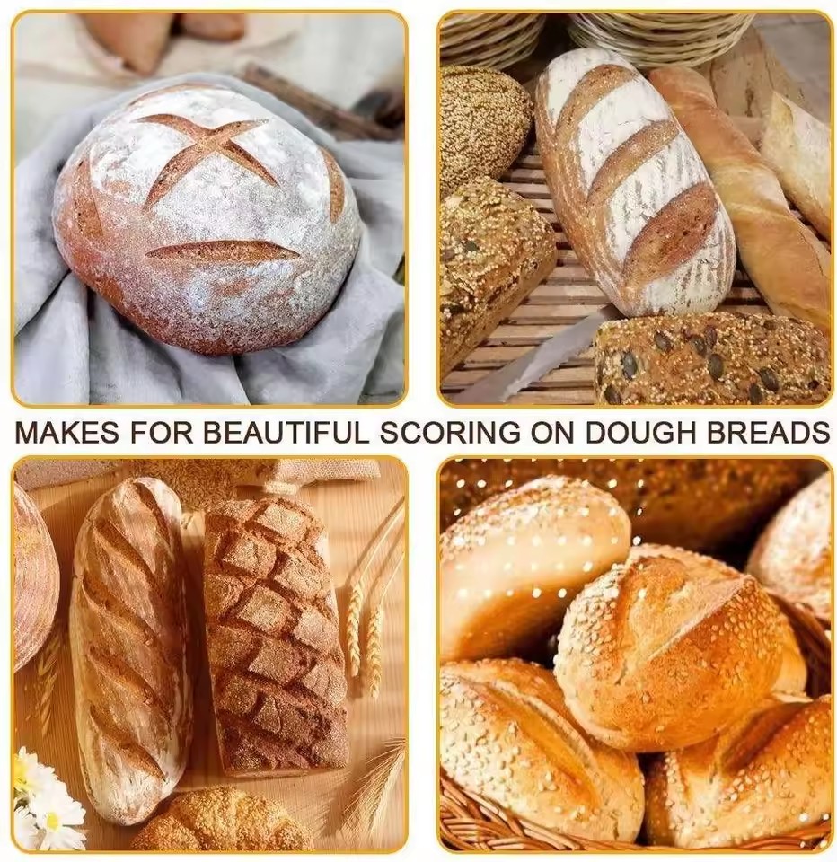 Wooden Handle Bread Scoring Lame Curved Blade Stainless Steel Dough Slashing Tool 18.5cm 5PCS Blades Curved Bread Lame