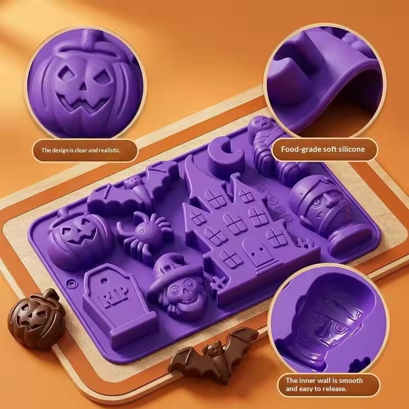 1Pc Silicone Halloween Candy Mold With Witch Theme Chocolate Mold For Making Candies Cake Decoration Baking Desserts Candles