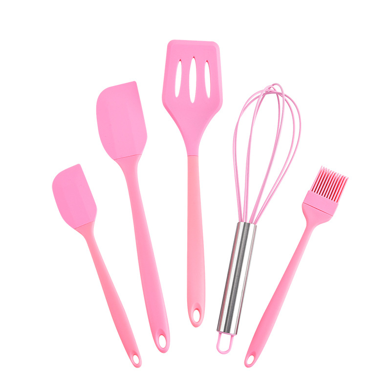 5Pcs Heat-Resistant Cooking Utensils Set Non-Stick Silicone Spatula Whisk Oil Brush Turner Cream Scraper Baking Set Kitchen Tool