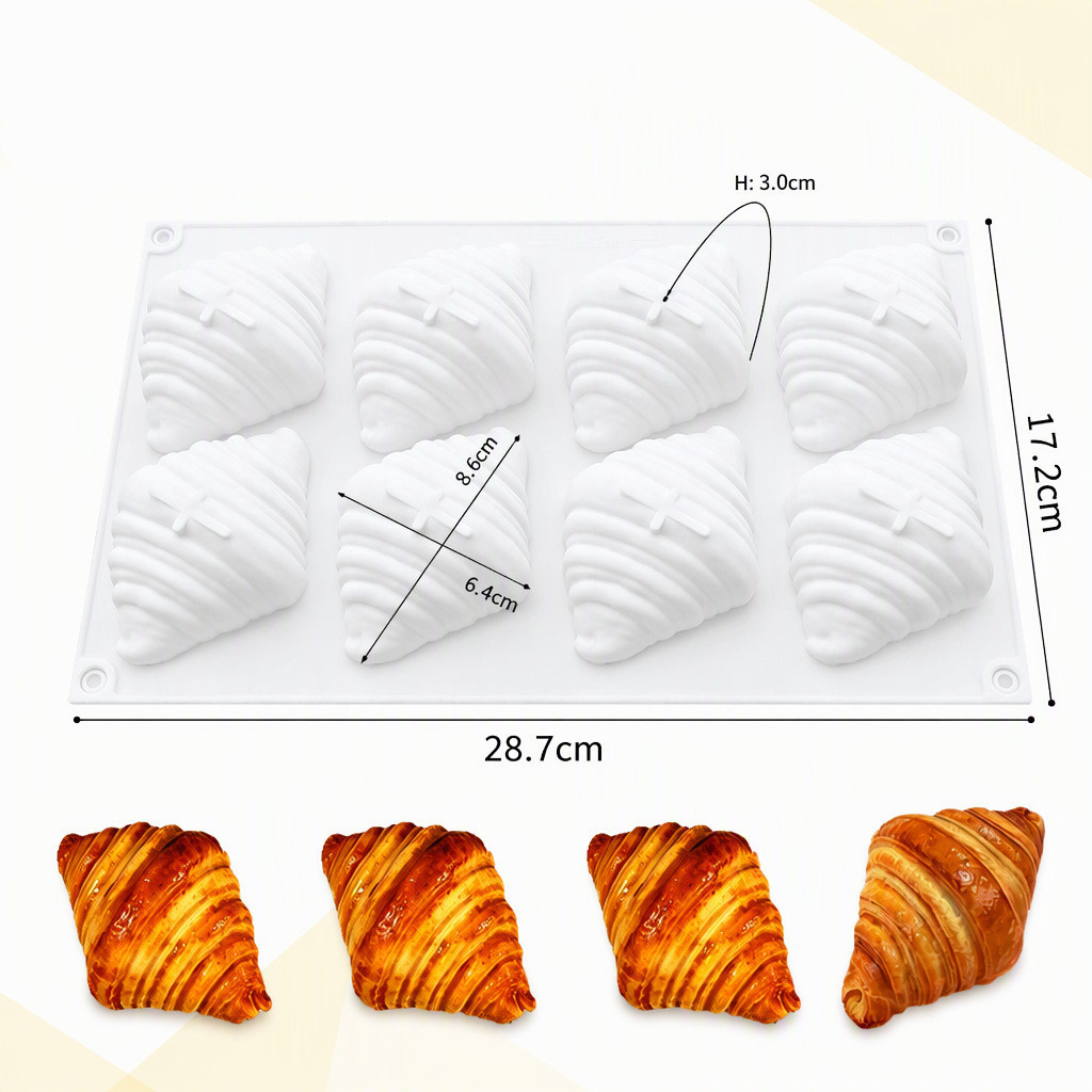 8-Cavity Silicone Baking Mold for Mousse Cake Croissant Chocolate Dessert Pudding Bread DIY Creative Candle Mold