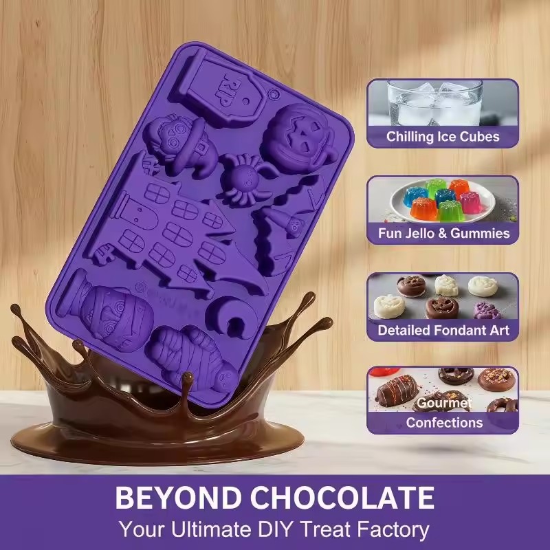 1Pc Silicone Halloween Candy Mold With Witch Theme Chocolate Mold For Making Candies Cake Decoration Baking Desserts Candles