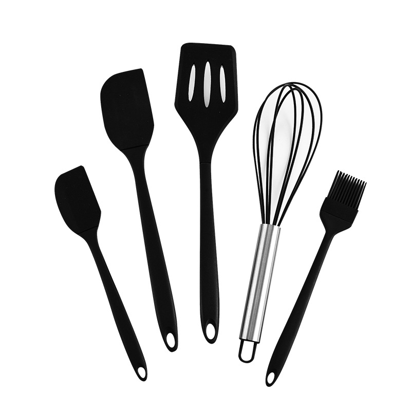 5Pcs Heat-Resistant Cooking Utensils Set Non-Stick Silicone Spatula Whisk Oil Brush Turner Cream Scraper Baking Set Kitchen Tool