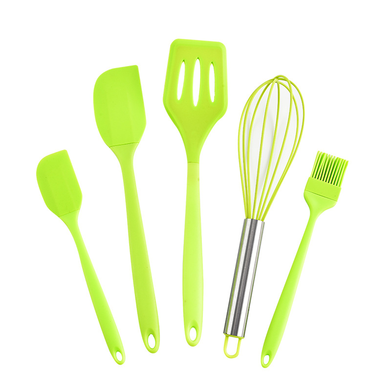 5Pcs Heat-Resistant Cooking Utensils Set Non-Stick Silicone Spatula Whisk Oil Brush Turner Cream Scraper Baking Set Kitchen Tool