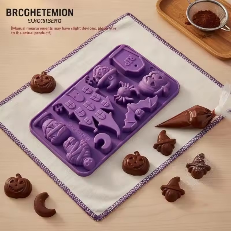 1Pc Silicone Halloween Candy Mold With Witch Theme Chocolate Mold For Making Candies Cake Decoration Baking Desserts Candles