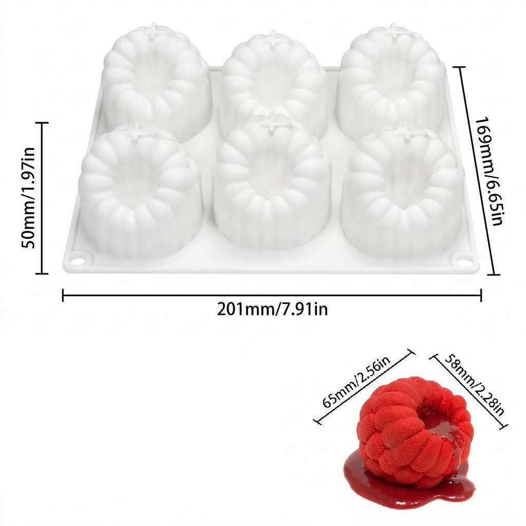 6-Cavity Raspberry Silicone Dessert Mold, Food Grade Chocolate Mousse Cake Baking Mold, Flexible Mold for Candy, Jelly&Ice Cube