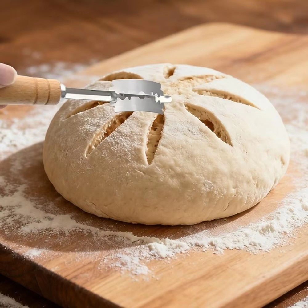 Wooden Handle Bread Scoring Lame Curved Blade Stainless Steel Dough Slashing Tool 18.5cm 5PCS Blades Curved Bread Lame