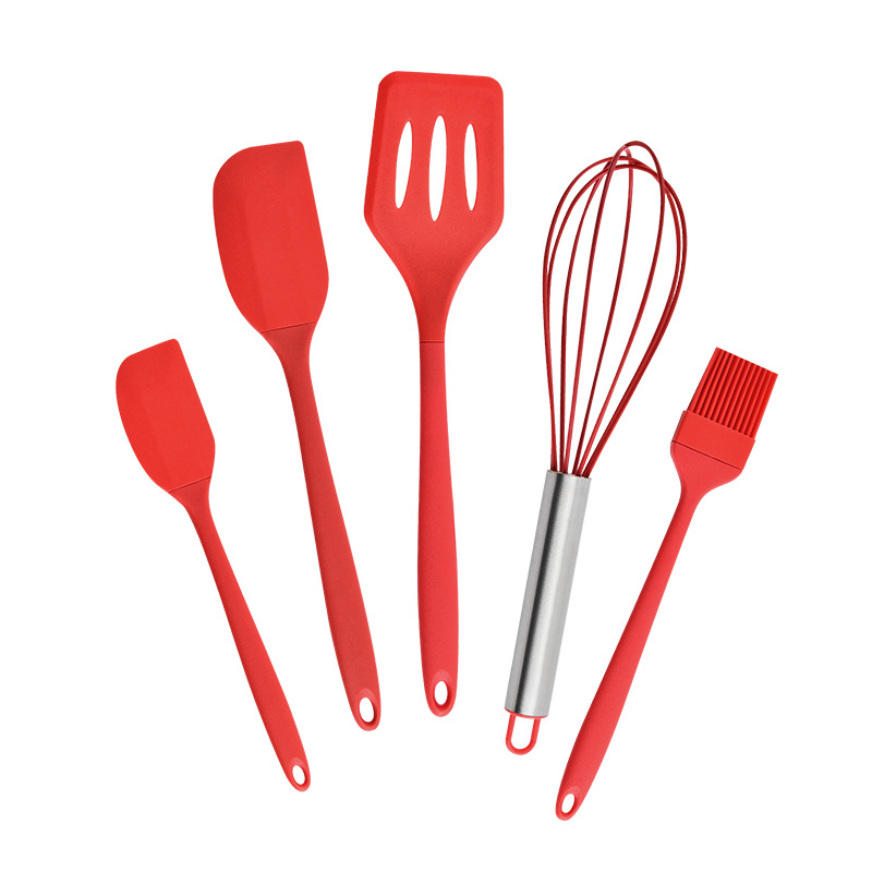 5Pcs Heat-Resistant Cooking Utensils Set Non-Stick Silicone Spatula Whisk Oil Brush Turner Cream Scraper Baking Set Kitchen Tool