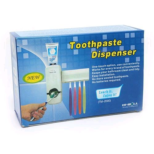 Automatic Toothpaste Dispenser with 5 Toothbrush Holders – Wall Mounted Toothpaste Squeezer, Bathroom Organizer, No-Drill Installation