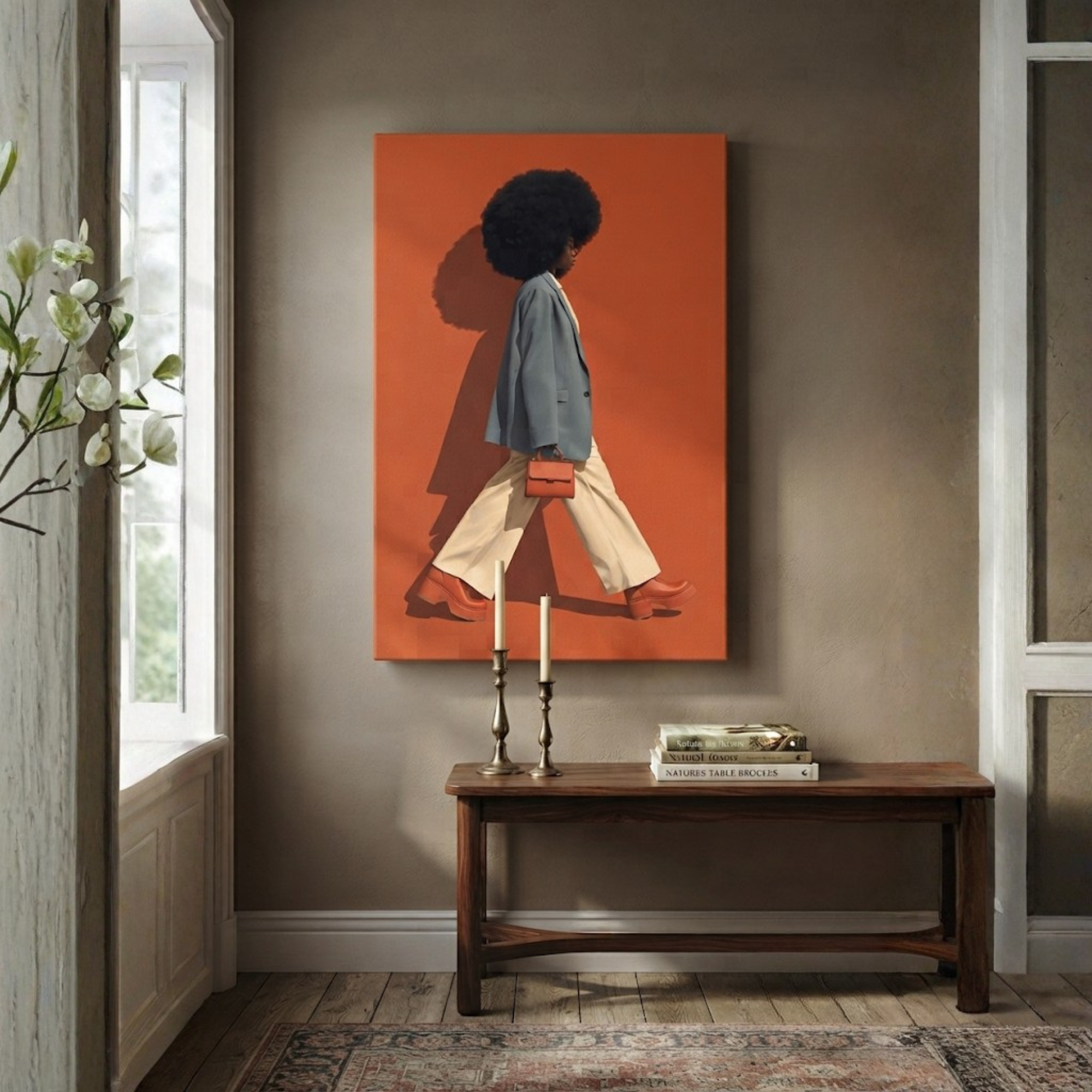 Black Woman Afro Art Canvas Wall Print, Modern Aesthetic Fashion Portrait, Living Room Decor