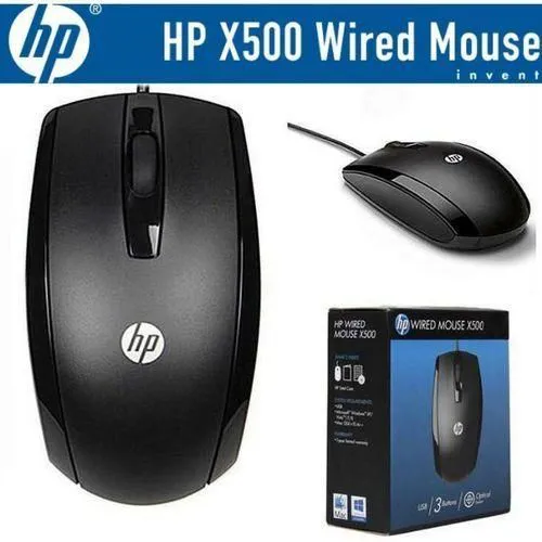 🖱🖱HP X500 Wired Computer Mouse – USB Plug & Play Optical Tracking, Ergonomic Contoured Design for Left & Right Hand, Smooth Scroll Wheel, Works on Laptop, Desktop & Notebook