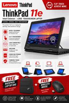 {GET FREE Laptop Bag And Mouse}. Original Professionally Refurbished Lenovo ThinkPad Yoga 11e X360 2-in-1 Touchscreen Laptop Intel 1.3GHz 4GB RAM 128GB SSD Windows 11 Pro Office Full HD HDMI USB ports