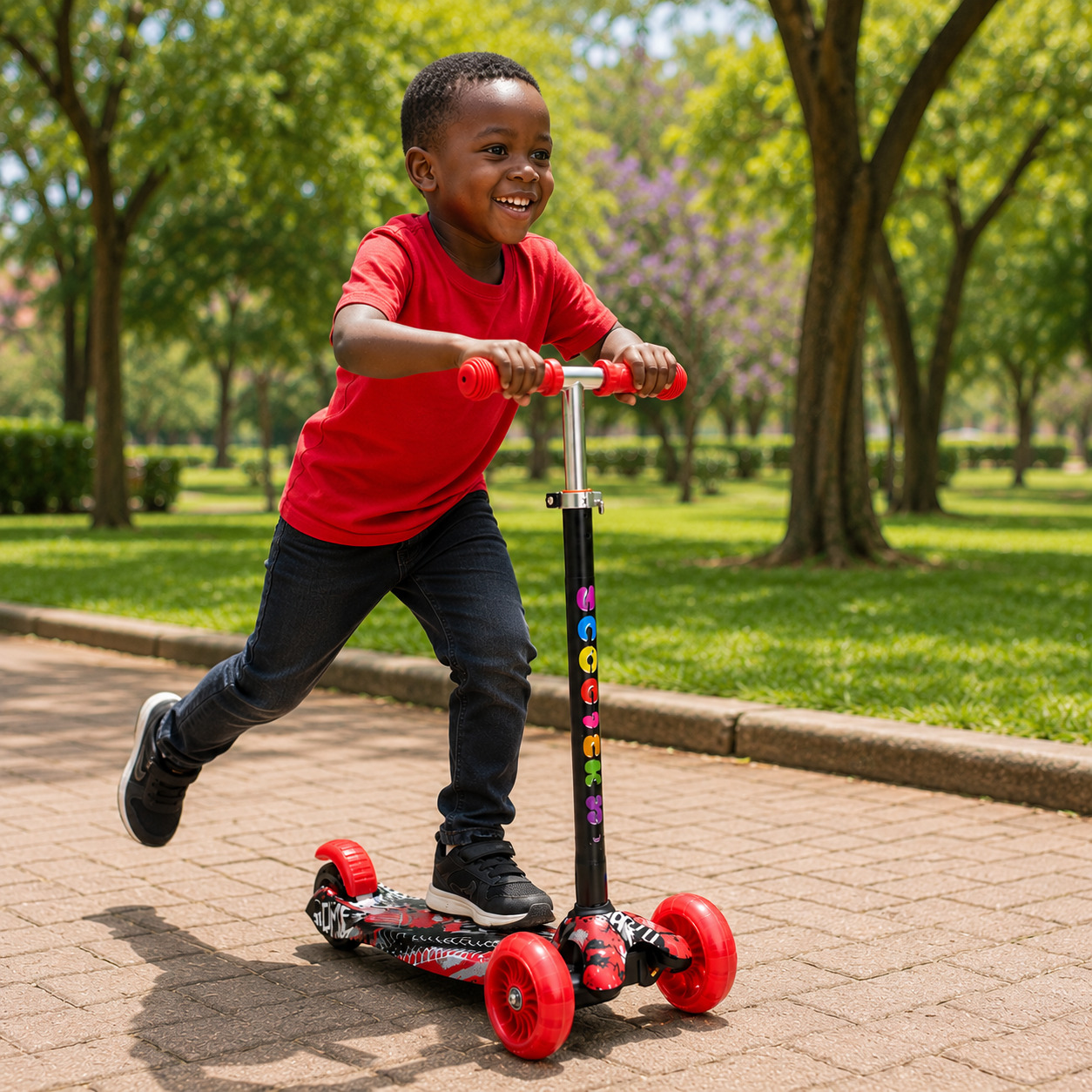 Outdoor Kids Scooter 3 Wheel Design with Adjustable Handle and Colourful Deck