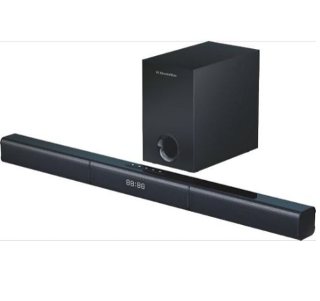SB01 Soundbar Speaker System a Bluetooth icon is visible on the bottom right of the box, indicating wireless streaming capabilities.Hi-Fi audio output,3D surround sound capabilities, and enhanced bass
