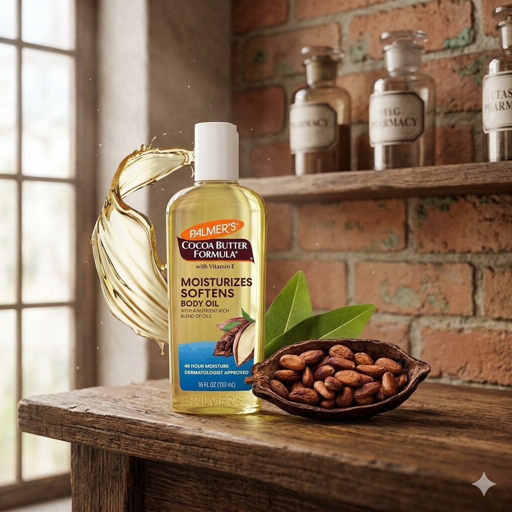 PALMER'S Cocoa-Butter-Formula-Body-Oil Moisturizes & Nourishes-250ml.This body oil absorbs quickly and heals dry skin for glowing radiance with non-greasy, rich moisturisation.
