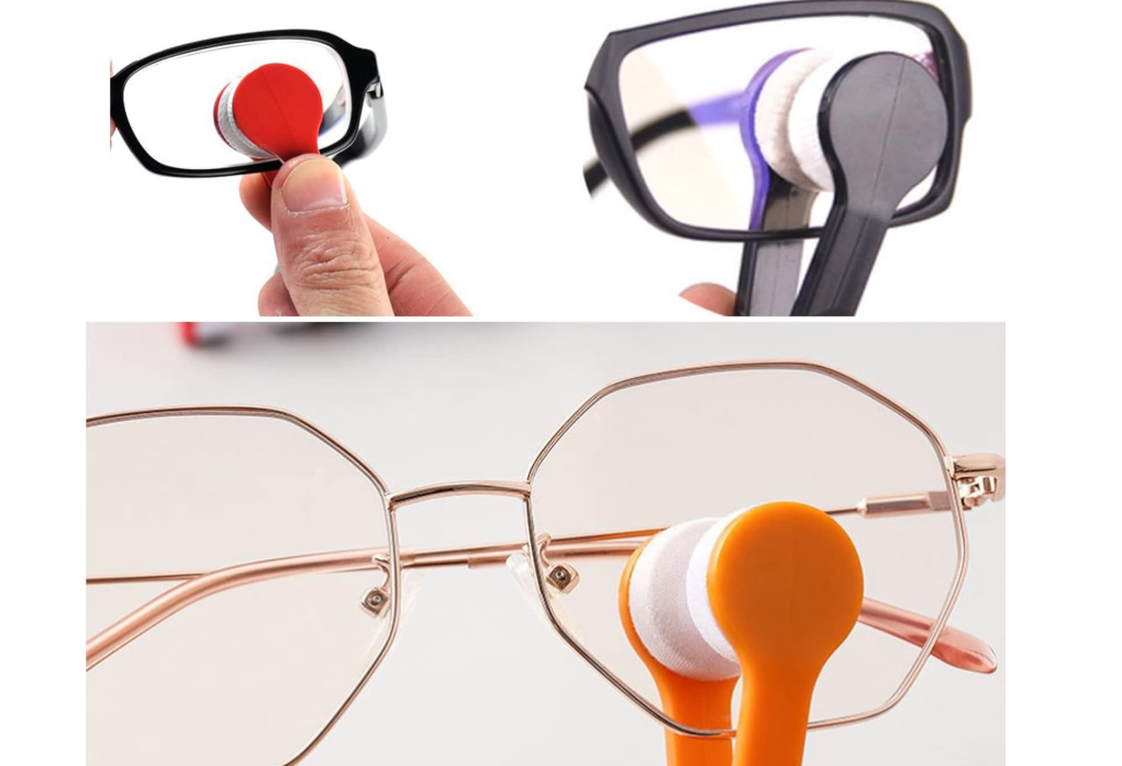 Eyeglass Cleaner Brush - Microfiber Lens Wipe for All Eyewear - Multicolour - 0.1 kg It features a compact, tweezer-like plastic handle with dual round microfiber pads designed to clamp down and clean
