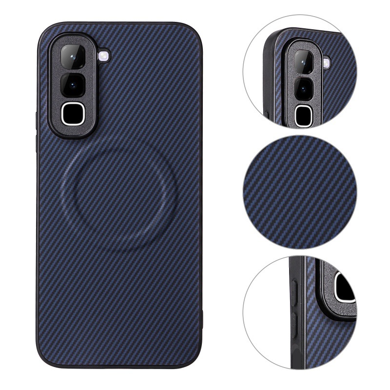 Infinix Hot 70 60 Pro 60i 50 50 Pro Plus 40i Magnetic Phone Case, Carbon Fiber Leather Texture Shockproof Drop-Proof Protective Cover