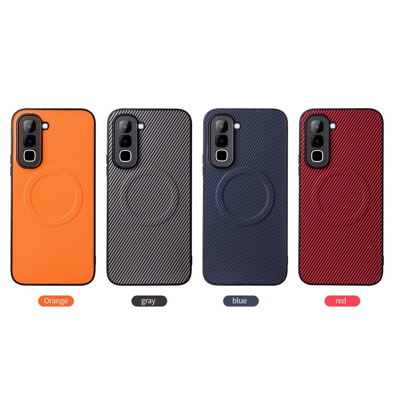 Infinix Hot 70 60 Pro 60i 50 50 Pro Plus 40i Magnetic Phone Case, Carbon Fiber Leather Texture Shockproof Drop-Proof Protective Cover