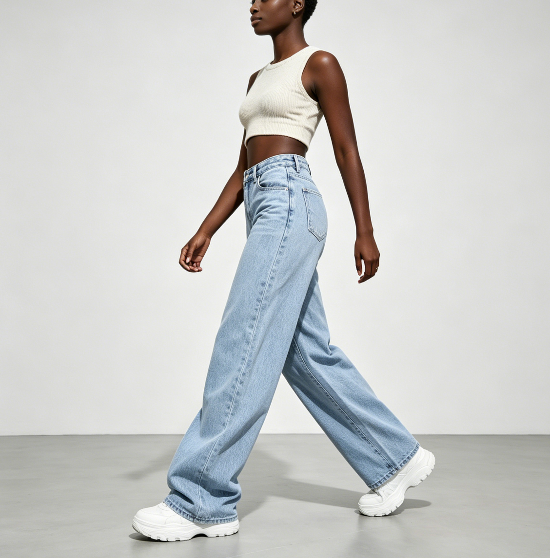Women Casual Baggy Jeans Boyfriend High Waist Button Down Wide Leg Pants With Pockets Office Lady Solid Draped Straight Pants ladies trousers girl clothes Local fast delivery
