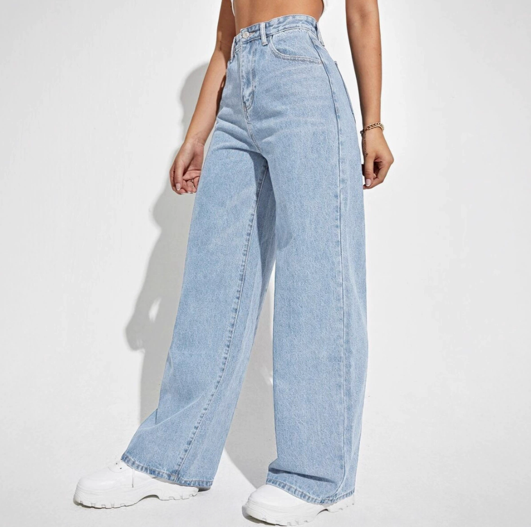 Women Casual Baggy Jeans Boyfriend High Waist Button Down Wide Leg Pants With Pockets Office Lady Solid Draped Straight Pants ladies trousers girl clothes Local fast delivery
