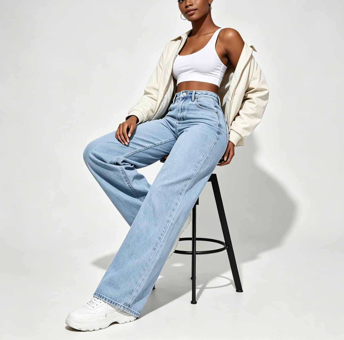 Women Casual Baggy Jeans Boyfriend High Waist Button Down Wide Leg Pants With Pockets Office Lady Solid Draped Straight Pants ladies trousers girl clothes Local fast delivery