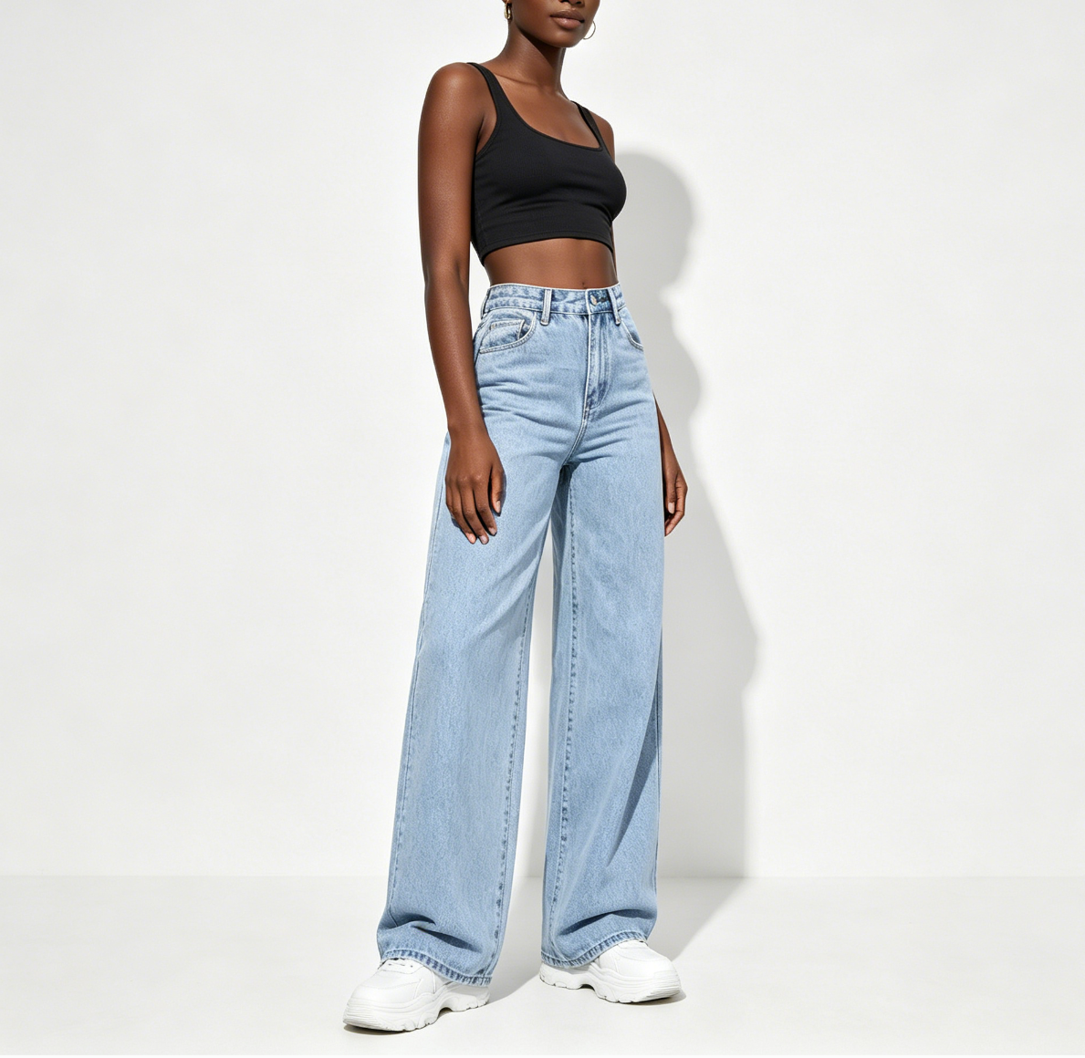 Women Casual Baggy Jeans Boyfriend High Waist Button Down Wide Leg Pants With Pockets Office Lady Solid Draped Straight Pants ladies trousers girl clothes Local fast delivery