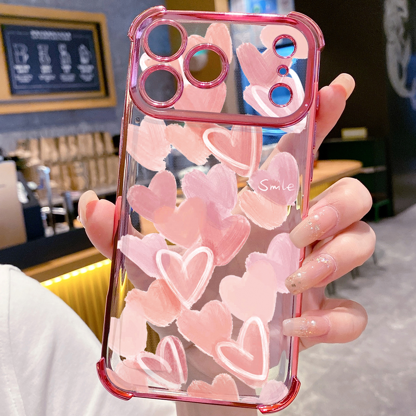 for iPhone 17 Pro Max 16 15 14 Plus Plating Phone Case Shockproof Cover Couple Heart