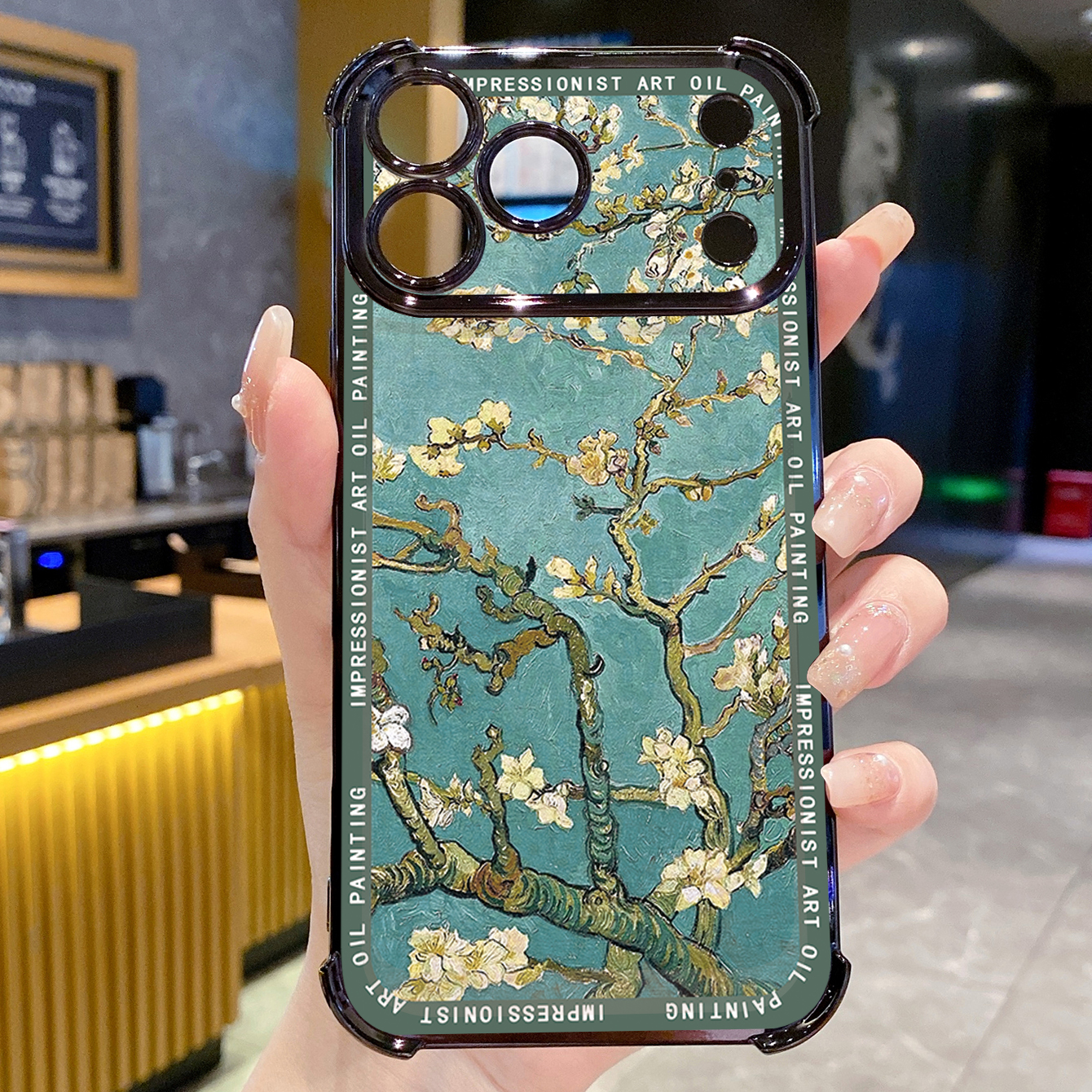 for iPhone 17 Pro Max 16 15 14 Plus Plating Phone Case Shockproof Cover Senery Oil Painting