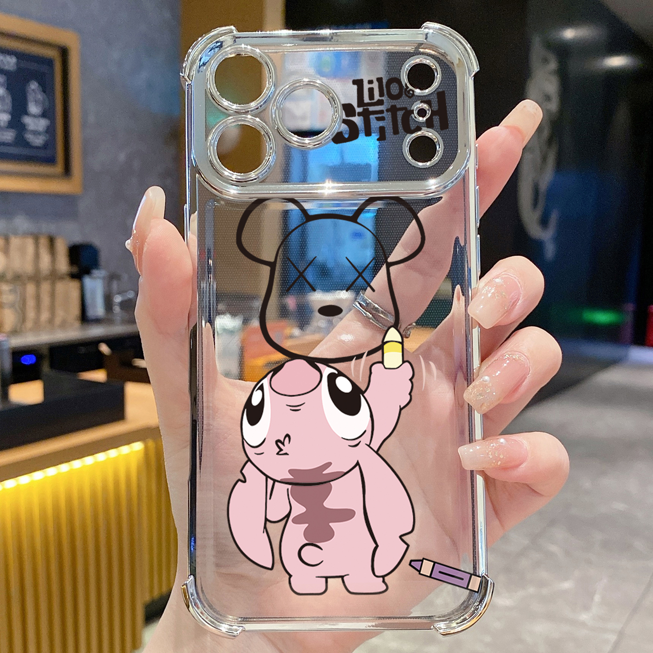 for iPhone 17 Pro Max 16 15 14 Plus Plating Phone Case Shockproof Cover Stitch Drawing Bear