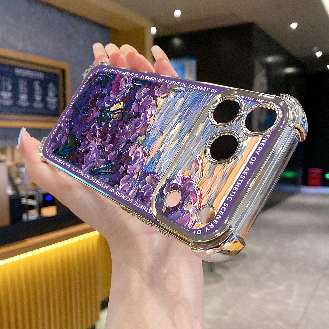 for iPhone 17 Pro Max 16 15 14 Plus Plating Phone Case Shockproof Cover Senery Oil Painting