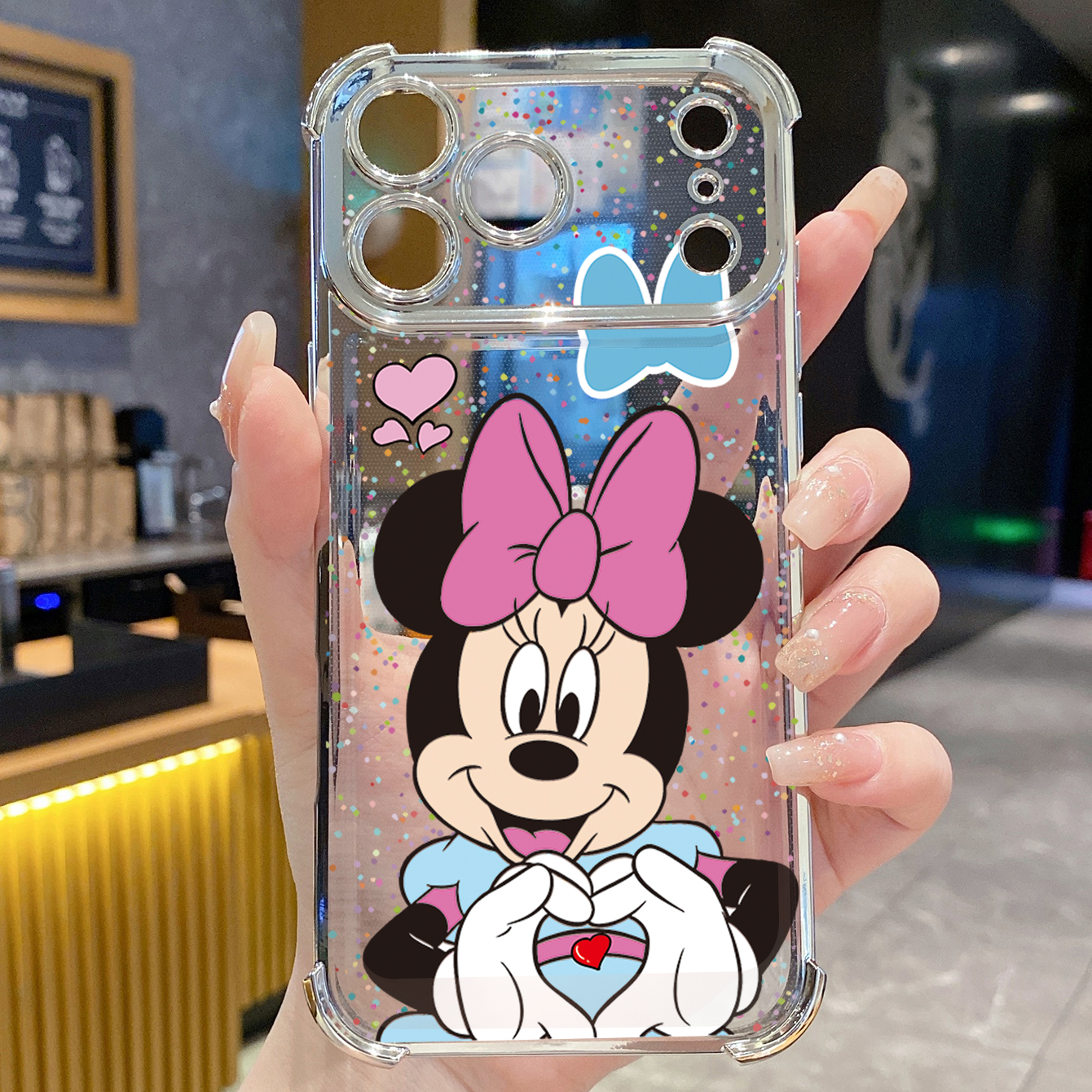 for iPhone 17 Pro Max 16 15 14 Plus Plating Phone Case Shockproof Cover Mickey Minnie Love Heart Sign