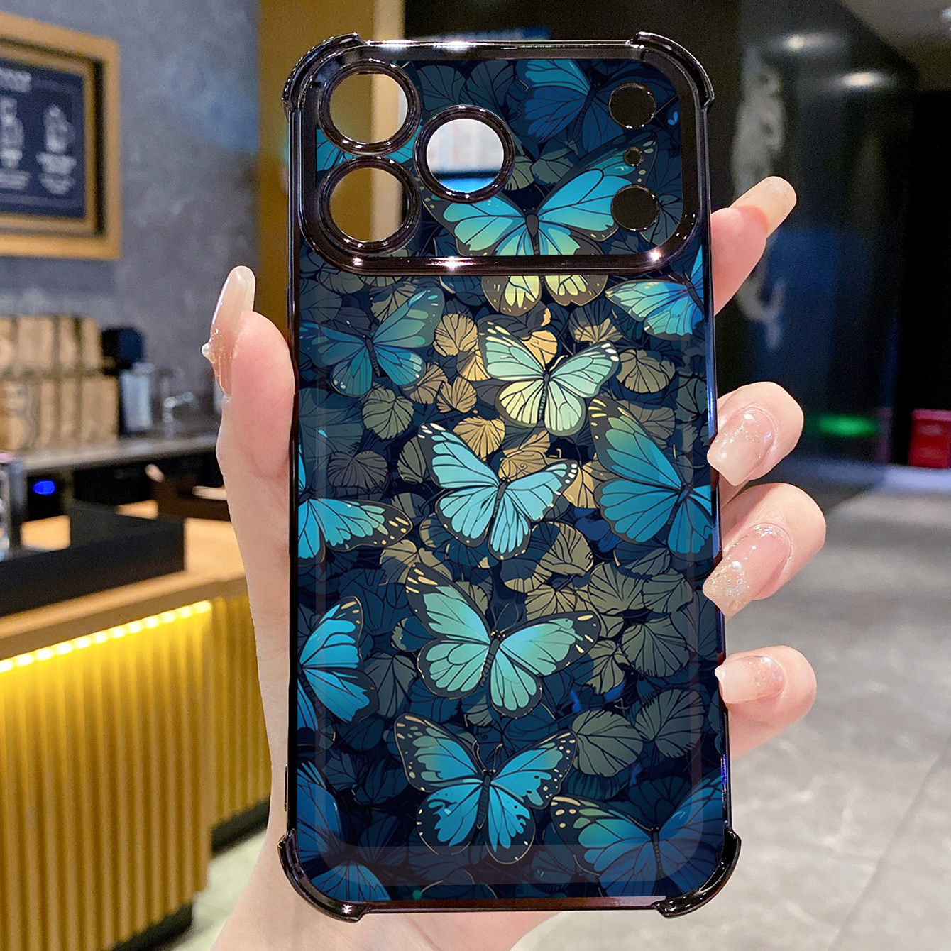 for iPhone 17 Pro Max 16 15 14 Plus Plating Phone Case Shockproof Cover Flower Butterfly