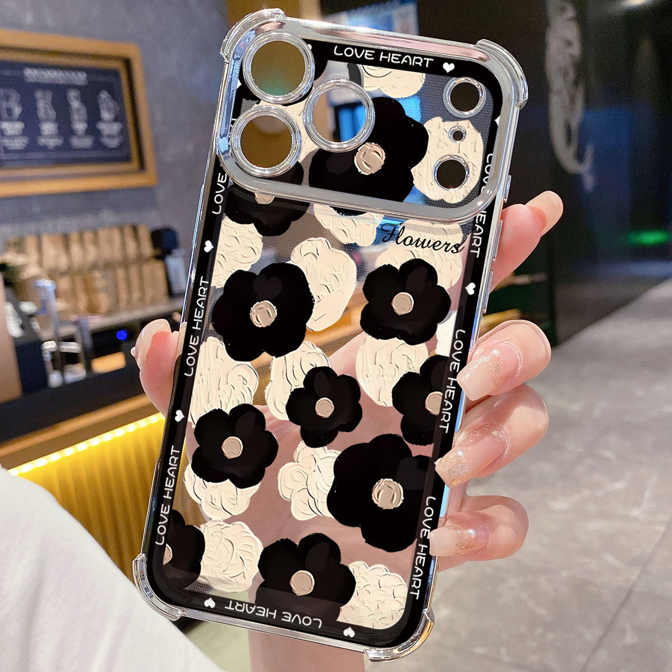 for iPhone 17 Pro Max 16 15 14 Plus Plating Phone Case Shockproof Cover Heart Flowers