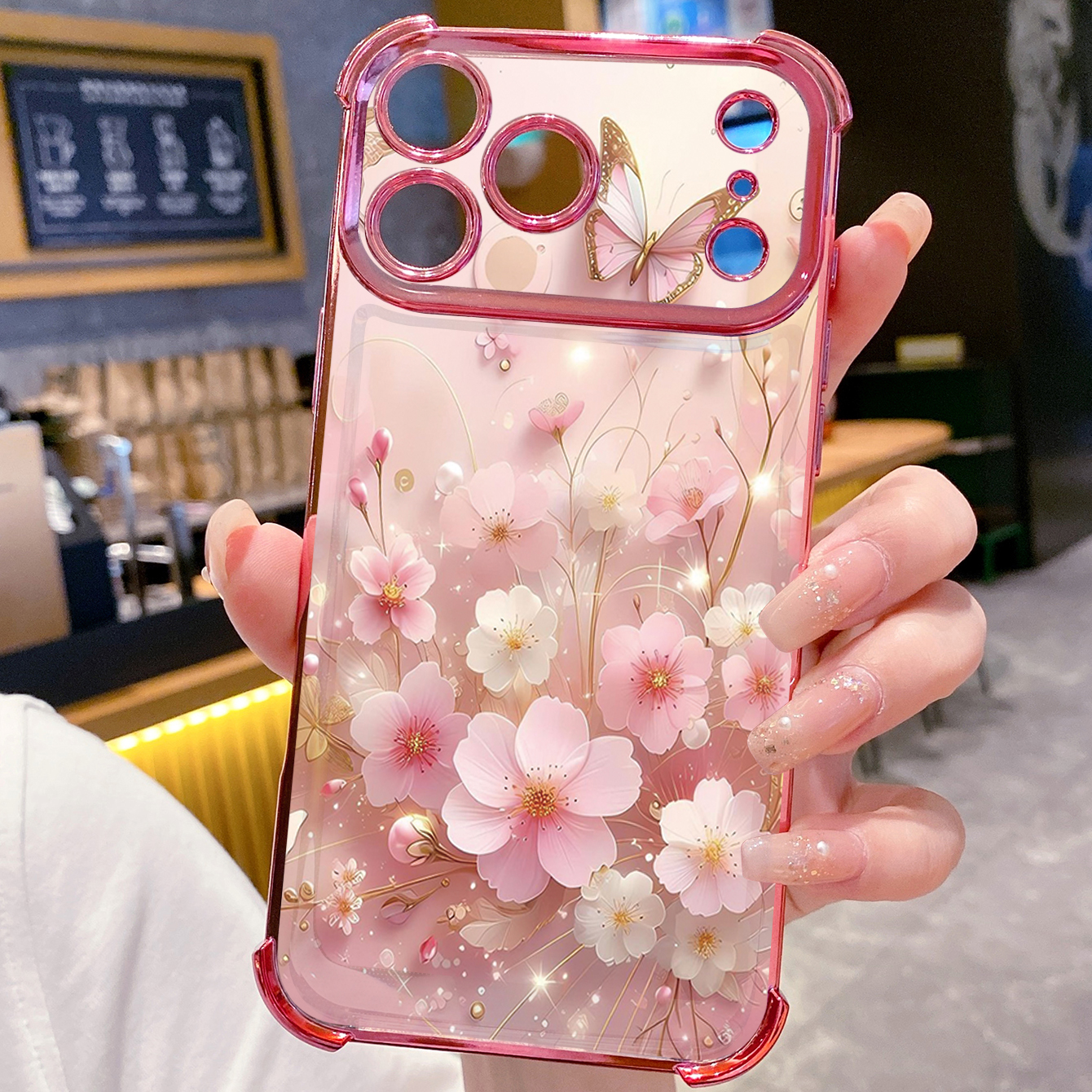 for iPhone 17 Pro Max 16 15 14 Plus Plating Phone Case Shockproof Cover Butterfly Flower