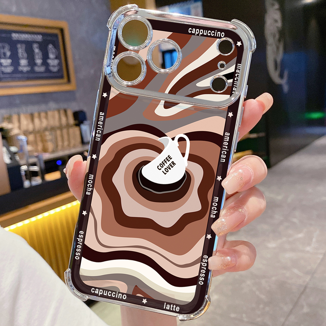 for iPhone 17 Pro Max 16 15 14 Plus Plating Phone Case Shockproof Cover Liquid Coffe