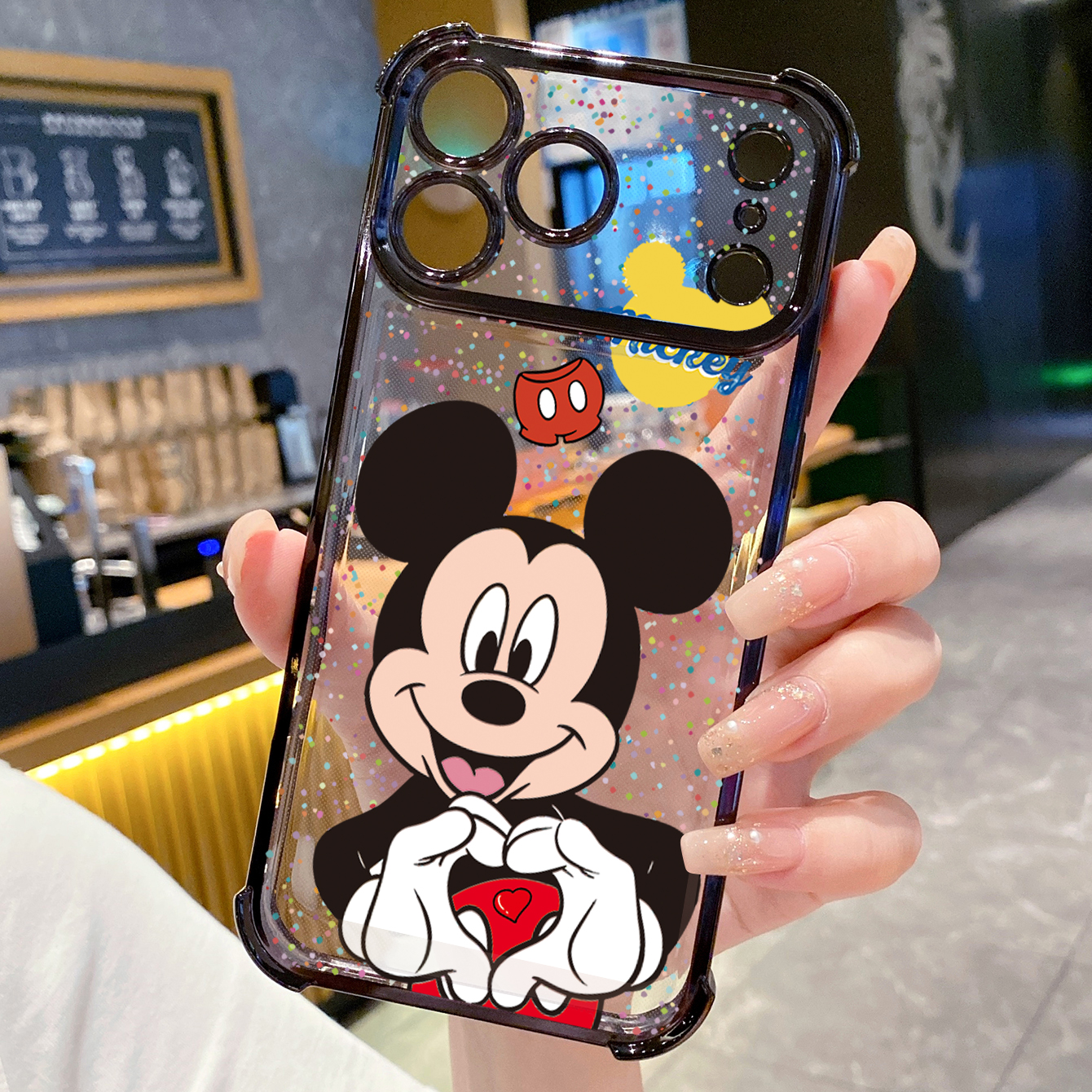 for iPhone 17 Pro Max 16 15 14 Plus Plating Phone Case Shockproof Cover Mickey Minnie Love Heart Sign