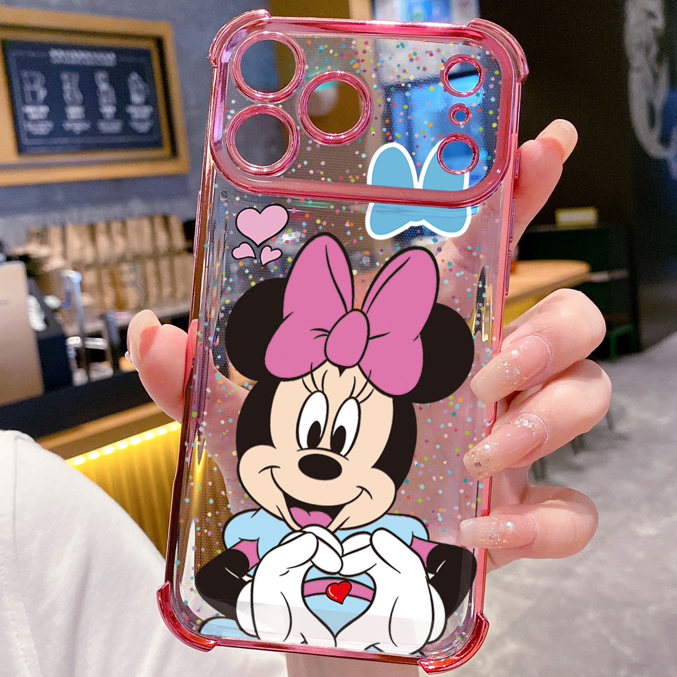 for iPhone 17 Pro Max 16 15 14 Plus Plating Phone Case Shockproof Cover Mickey Minnie Love Heart Sign