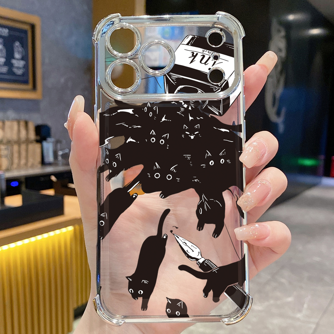 for iPhone 17 Pro Max 16 15 14 Plus Plating Phone Case Shockproof Cover Ink Cats