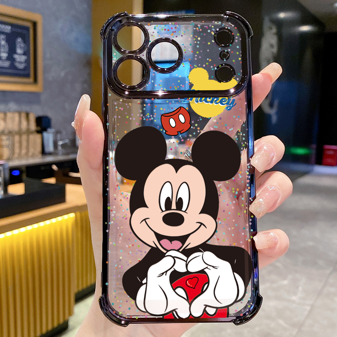 for iPhone 17 Pro Max 16 15 14 Plus Plating Phone Case Shockproof Cover Mickey Minnie Love Heart Sign