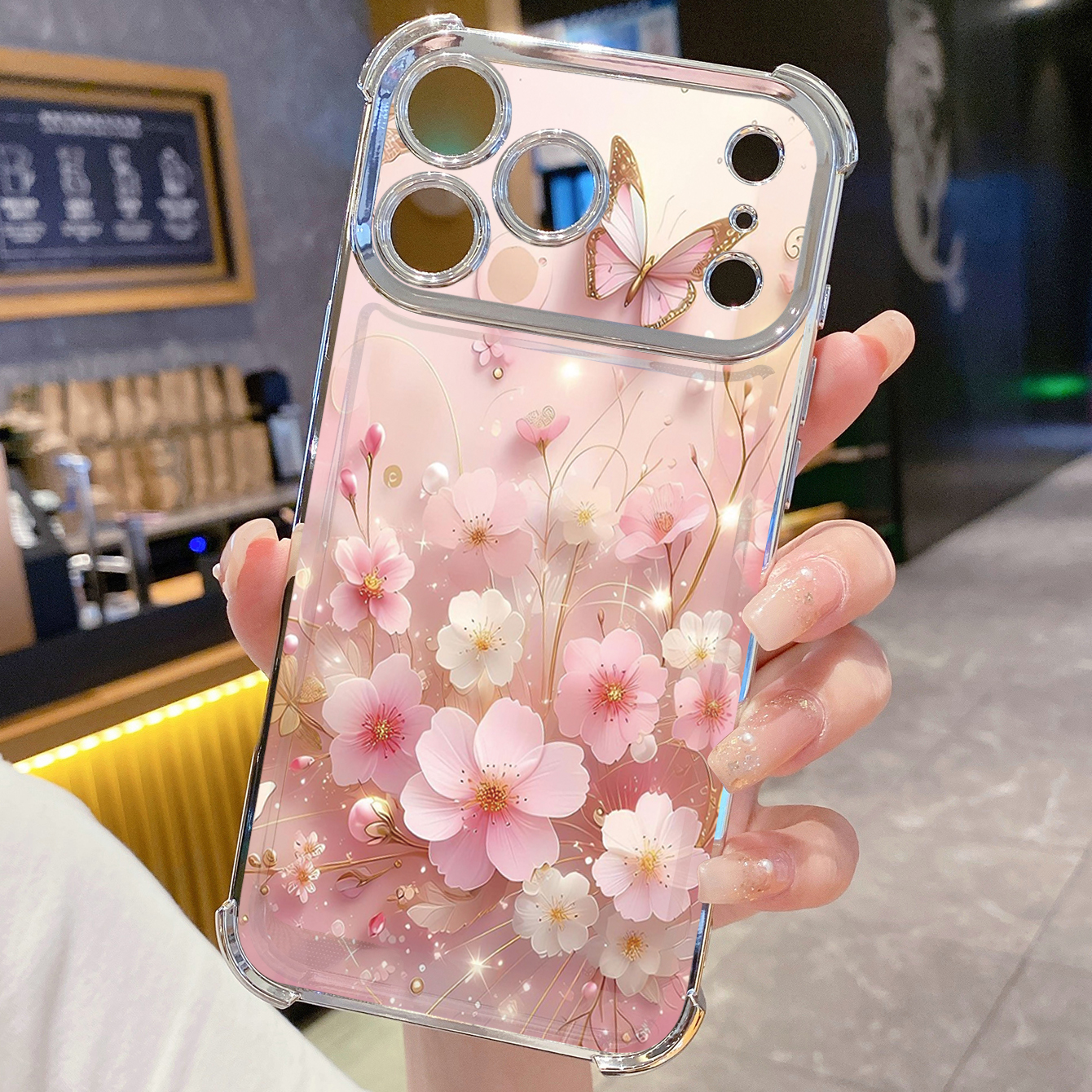 for iPhone 17 Pro Max 16 15 14 Plus Plating Phone Case Shockproof Cover Butterfly Flower