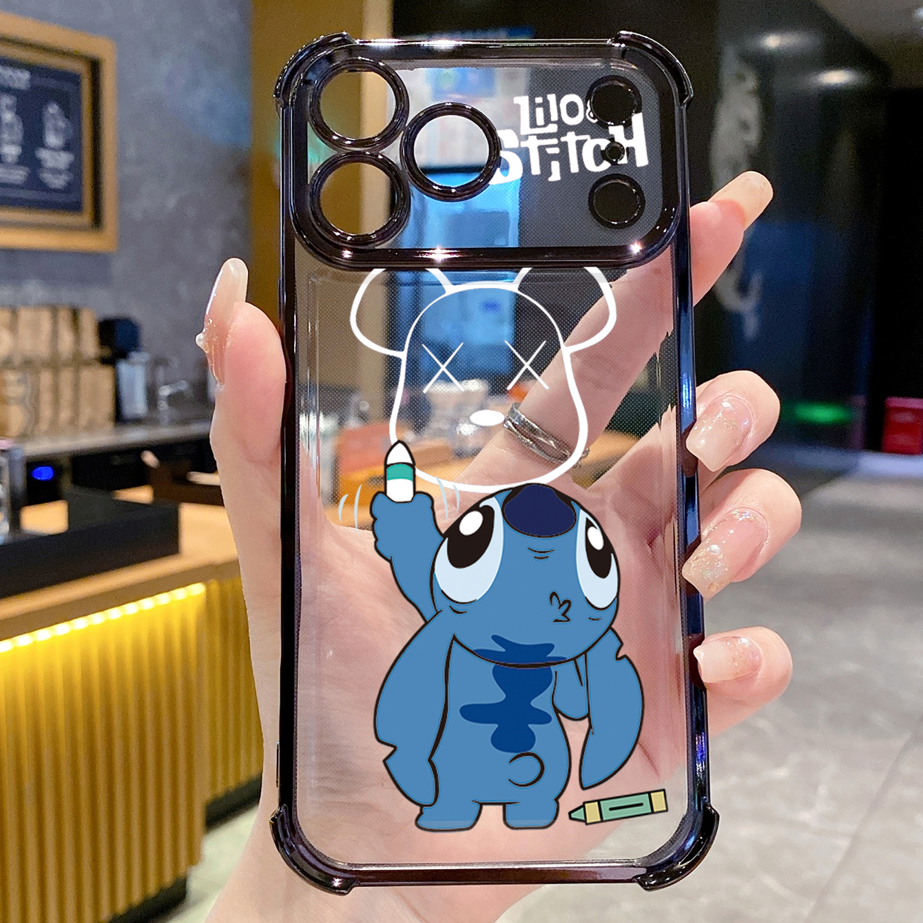 for iPhone 17 Pro Max 16 15 14 Plus Plating Phone Case Shockproof Cover Stitch Drawing Bear