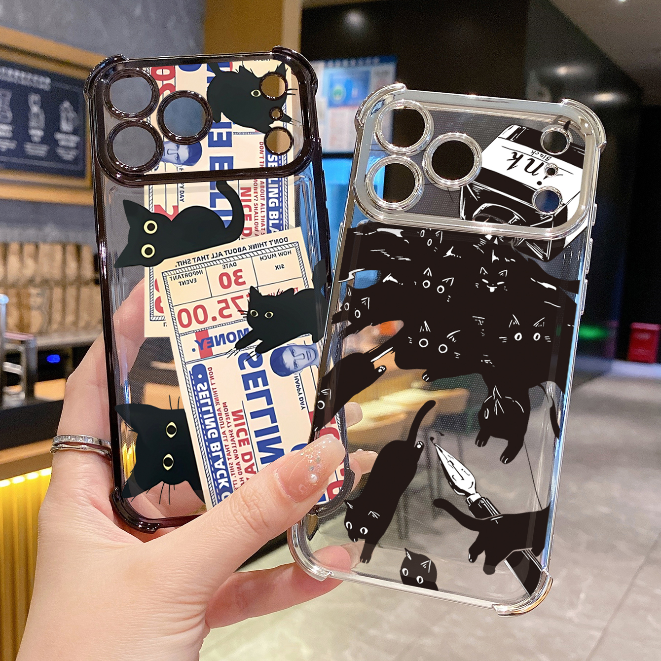 for iPhone 17 Pro Max 16 15 14 Plus Plating Phone Case Shockproof Cover Ink Cats