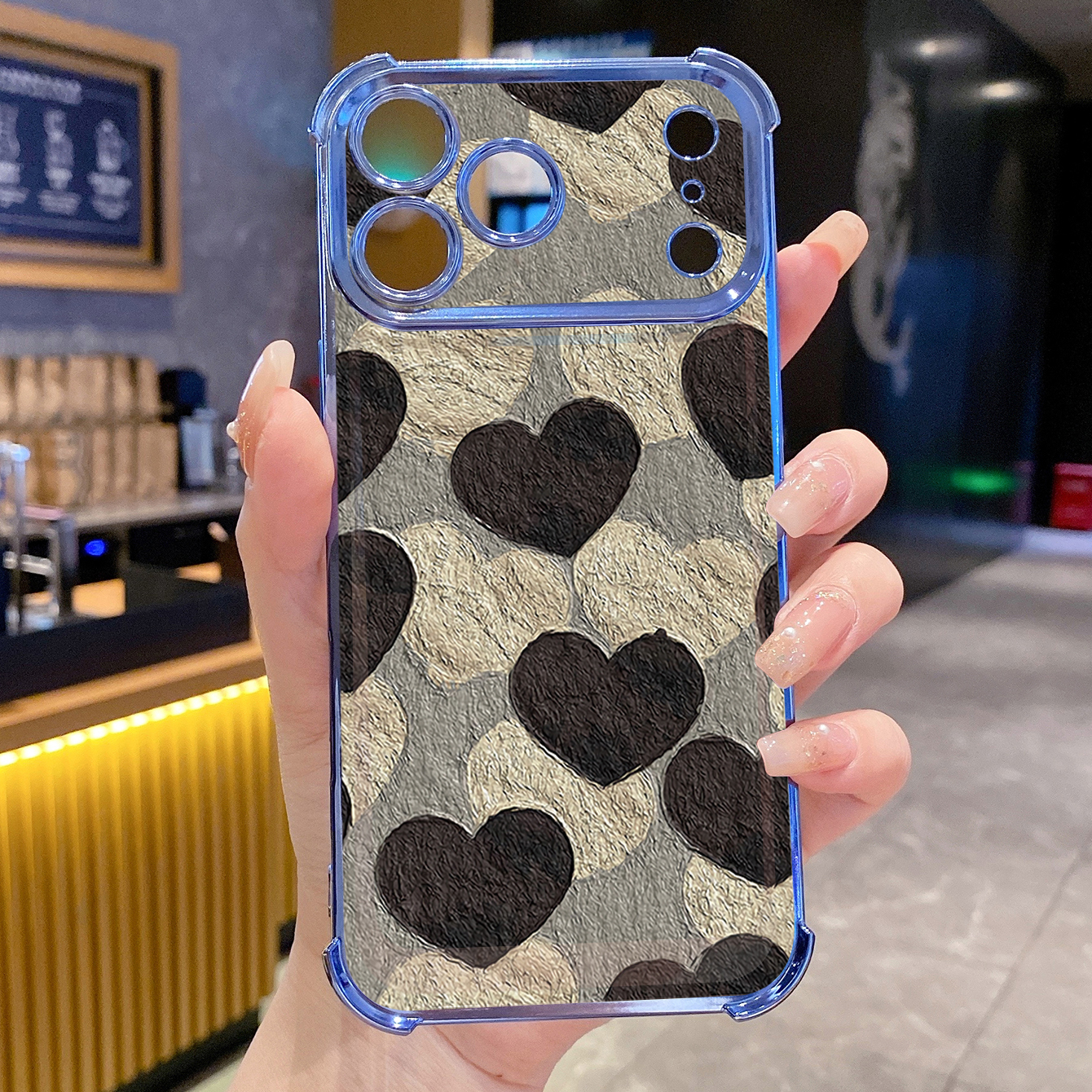 for iPhone 17 Pro Max 16 15 14 Plus Plating Phone Case Shockproof Cover Heart Flowers