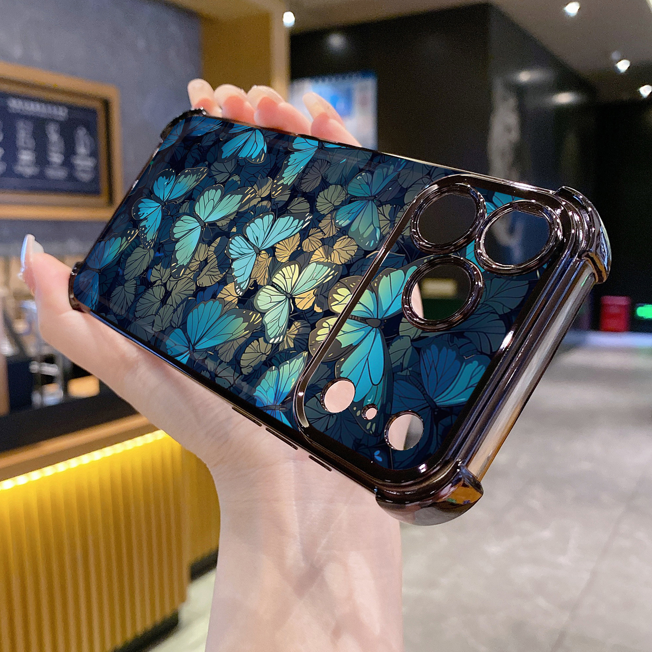 for iPhone 17 Pro Max 16 15 14 Plus Plating Phone Case Shockproof Cover Flower Butterfly