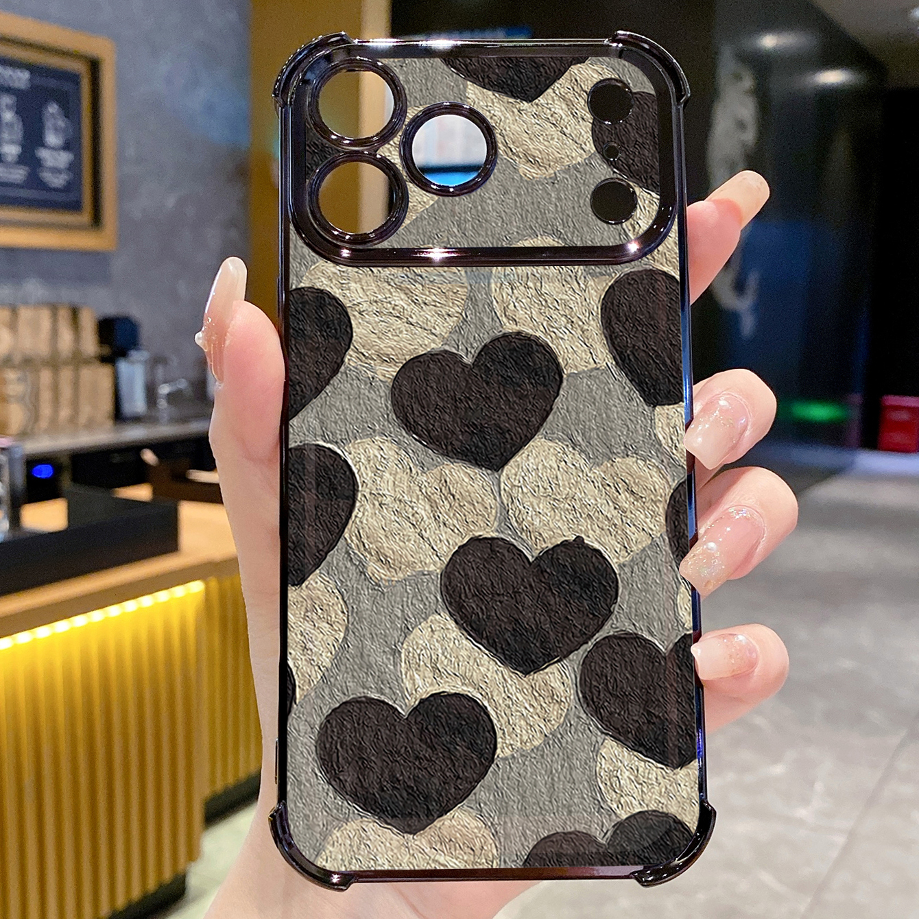 for iPhone 17 Pro Max 16 15 14 Plus Plating Phone Case Shockproof Cover Heart Flowers